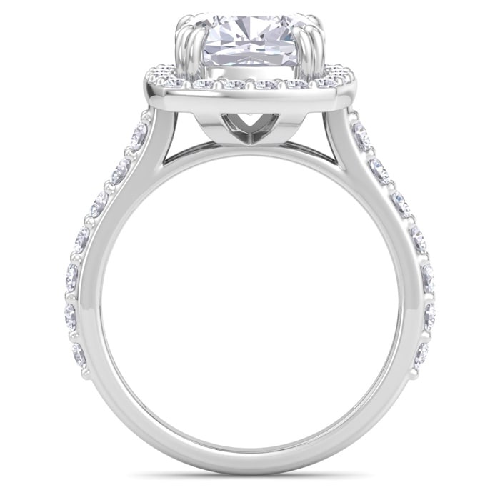 5 Carat Cushion Cut Lab Grown Diamond Halo Engagement Ring In 14K White Gold