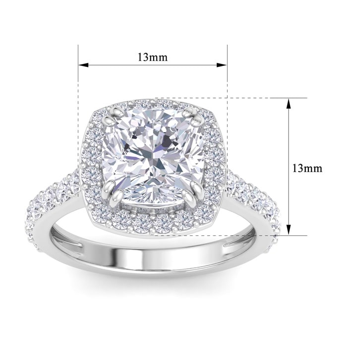5 Carat Cushion Cut Lab Grown Diamond Halo Engagement Ring In 14K White Gold