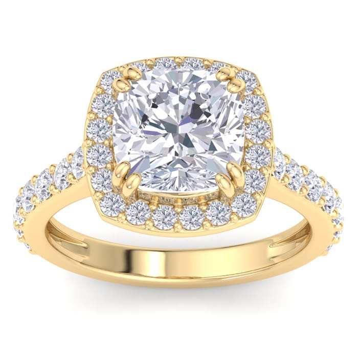 5 Carat Cushion Cut Lab Grown Diamond Halo Engagement Ring In 14K Yellow Gold