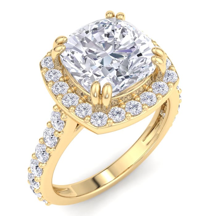 5 Carat Cushion Cut Lab Grown Diamond Halo Engagement Ring In 14K Yellow Gold