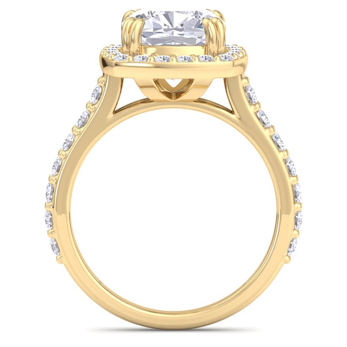 5 Carat Cushion Cut Lab Grown Diamond Halo Engagement Ring In 14K Yellow Gold