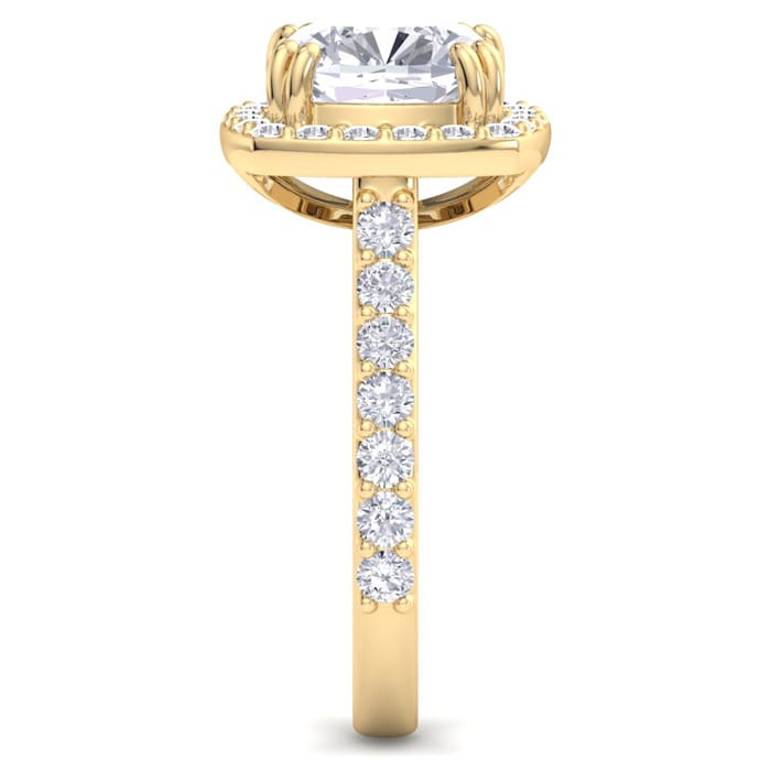 5 Carat Cushion Cut Lab Grown Diamond Halo Engagement Ring In 14K Yellow Gold