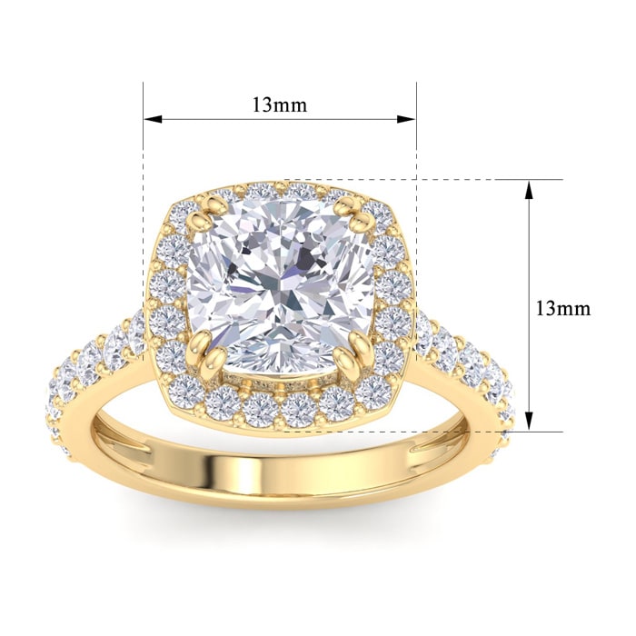 5 Carat Cushion Cut Lab Grown Diamond Halo Engagement Ring In 14K Yellow Gold