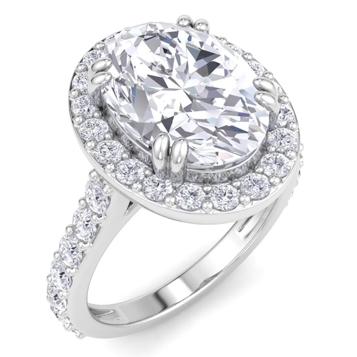 5 Carat Oval Shape Lab Grown Diamond Halo Engagement Ring In 14K White Gold
