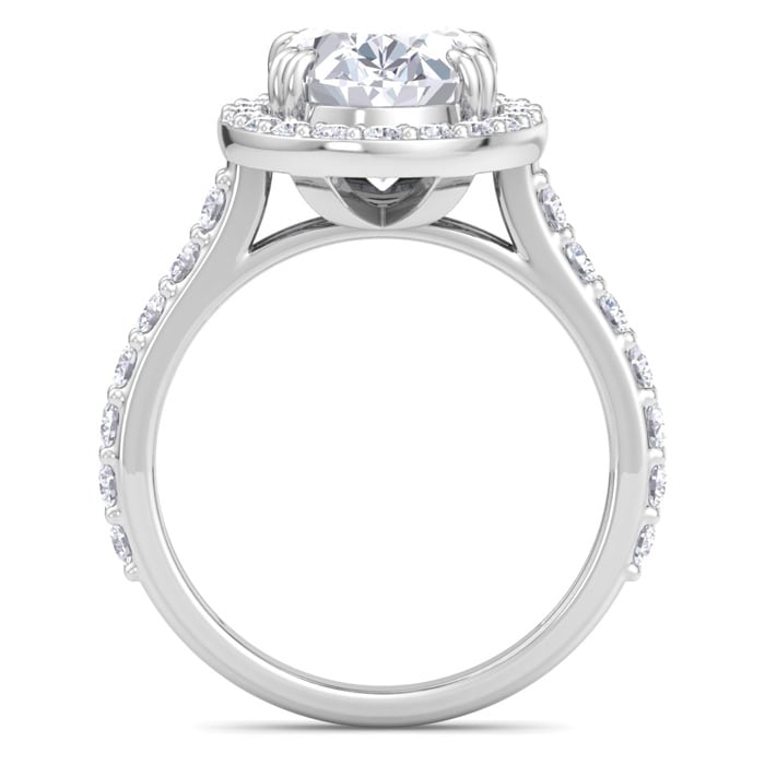 5 Carat Oval Shape Lab Grown Diamond Halo Engagement Ring In 14K White Gold