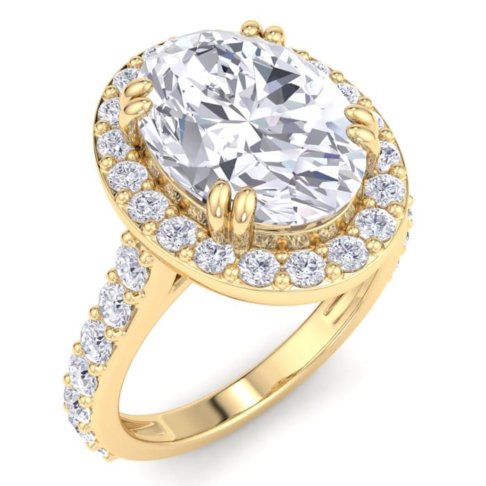 5 Carat Oval Shape Lab Grown Diamond Halo Engagement Ring In 14K Yellow Gold