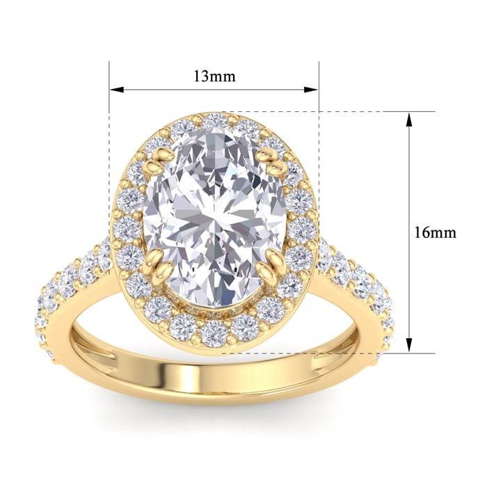 5 Carat Oval Shape Lab Grown Diamond Halo Engagement Ring In 14K Yellow Gold