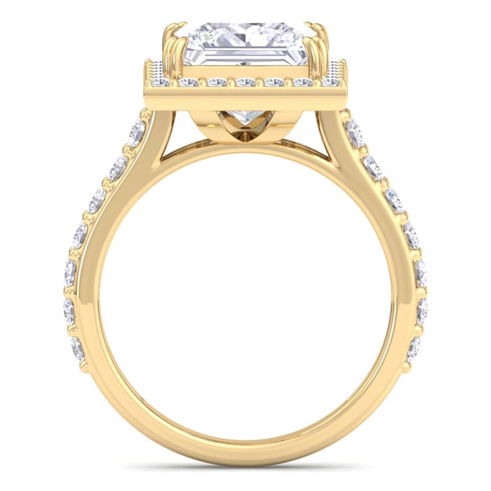 5 Carat Princess Cut Lab Grown Diamond Halo Engagement Ring In 14K Yellow Gold