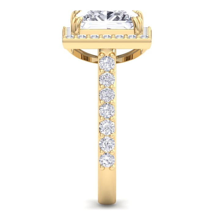 5 Carat Princess Cut Lab Grown Diamond Halo Engagement Ring In 14K Yellow Gold
