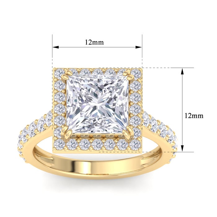 5 Carat Princess Cut Lab Grown Diamond Halo Engagement Ring In 14K Yellow Gold