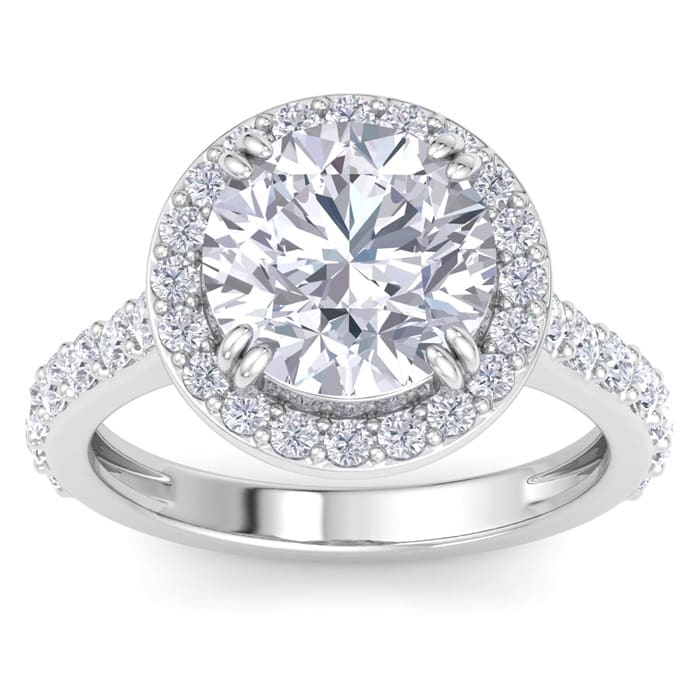 5 Carat Round Lab Grown Diamond Halo Engagement Ring In 14K White Gold