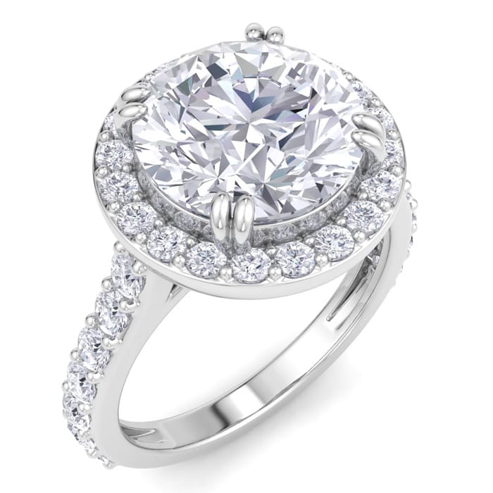 5 Carat Round Lab Grown Diamond Halo Engagement Ring In 14K White Gold