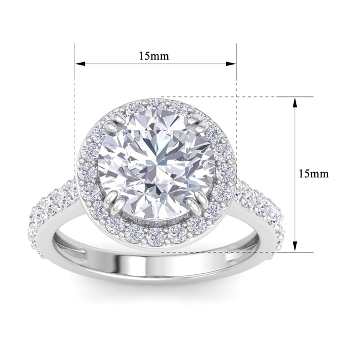 5 Carat Round Lab Grown Diamond Halo Engagement Ring In 14K White Gold