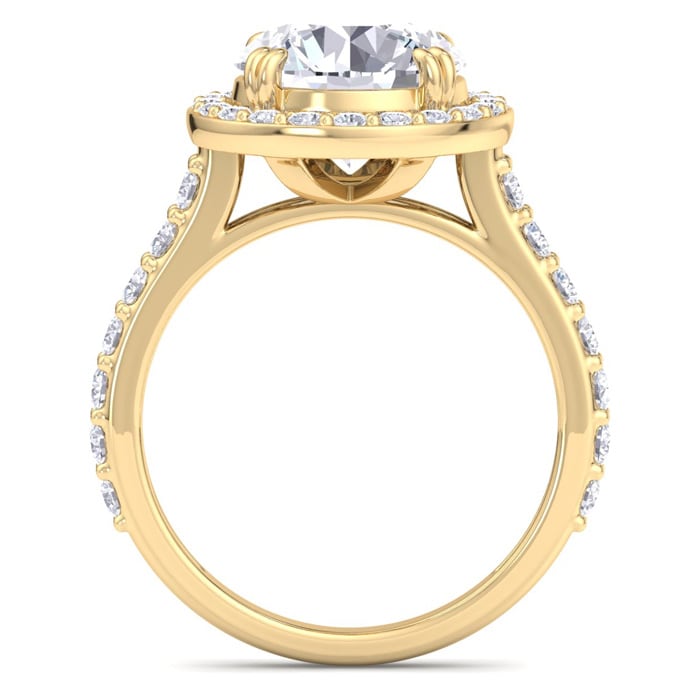 5 Carat Round Lab Grown Diamond Halo Engagement Ring In 14K Yellow Gold