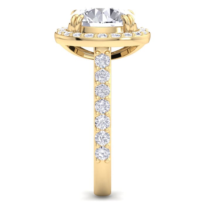 5 Carat Round Lab Grown Diamond Halo Engagement Ring In 14K Yellow Gold
