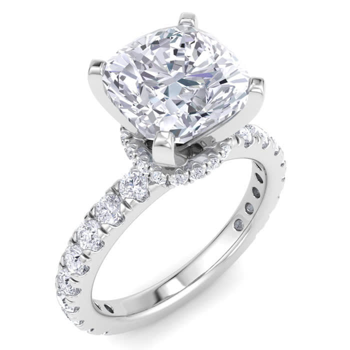 5 Carat Cushion Cut Lab Grown Diamond Hidden Halo Engagement Ring In 14K White Gold