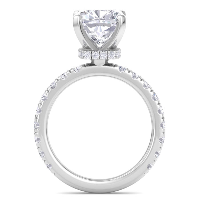 5 Carat Cushion Cut Lab Grown Diamond Hidden Halo Engagement Ring In 14K White Gold