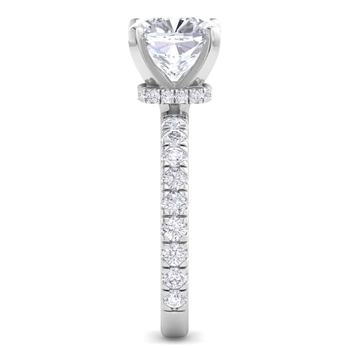 5 Carat Cushion Cut Lab Grown Diamond Hidden Halo Engagement Ring In 14K White Gold