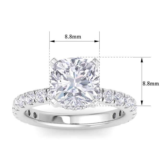 5 Carat Cushion Cut Lab Grown Diamond Hidden Halo Engagement Ring In 14K White Gold