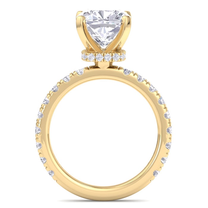 5 Carat Cushion Cut Lab Grown Diamond Hidden Halo Engagement Ring In 14K Yellow Gold
