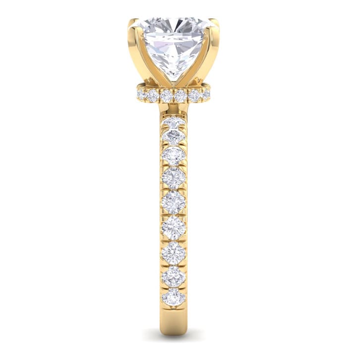 5 Carat Cushion Cut Lab Grown Diamond Hidden Halo Engagement Ring In 14K Yellow Gold