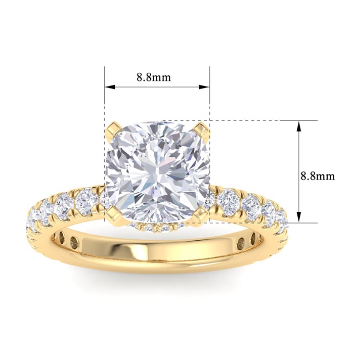 5 Carat Cushion Cut Lab Grown Diamond Hidden Halo Engagement Ring In 14K Yellow Gold