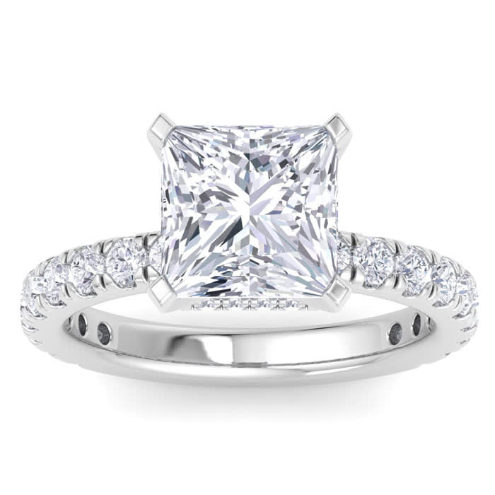 5 Carat Princess Cut Lab Grown Diamond Hidden Halo Engagement Ring In 14K White Gold