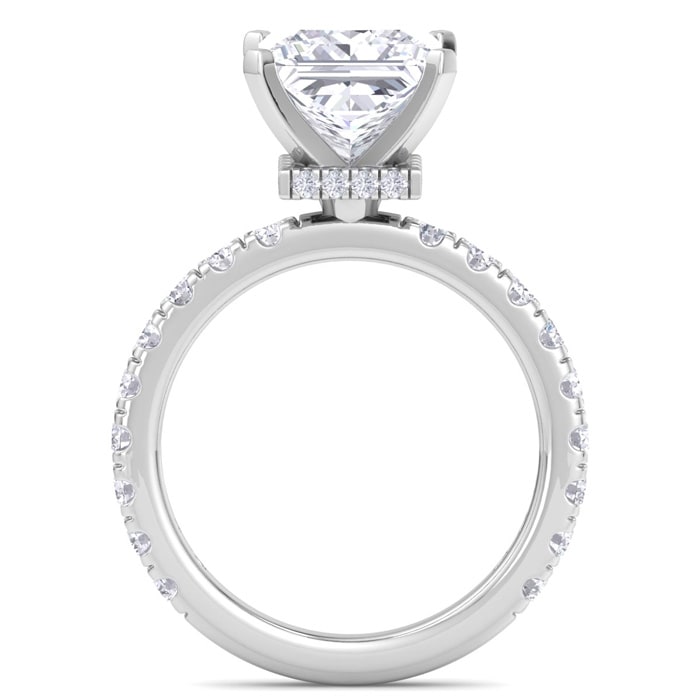 5 Carat Princess Cut Lab Grown Diamond Hidden Halo Engagement Ring In 14K White Gold