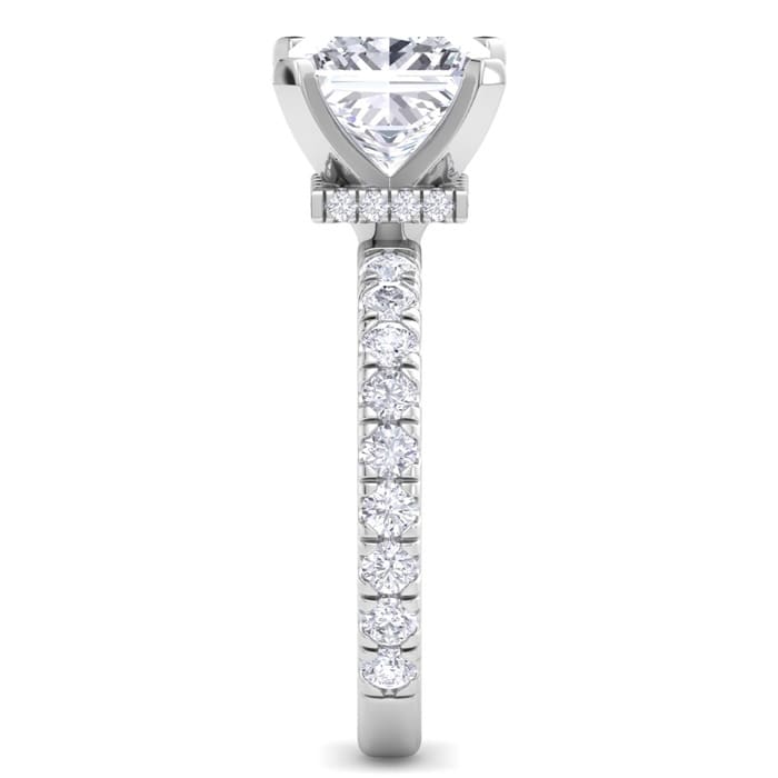 5 Carat Princess Cut Lab Grown Diamond Hidden Halo Engagement Ring In 14K White Gold