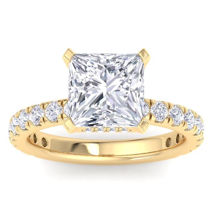 5 Carat Princess Cut Lab Grown Diamond Hidden Halo Engagement Ring In 14K Yellow Gold
