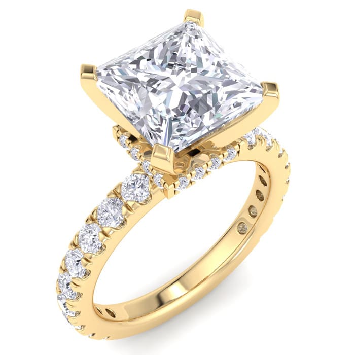 5 Carat Princess Cut Lab Grown Diamond Hidden Halo Engagement Ring In 14K Yellow Gold