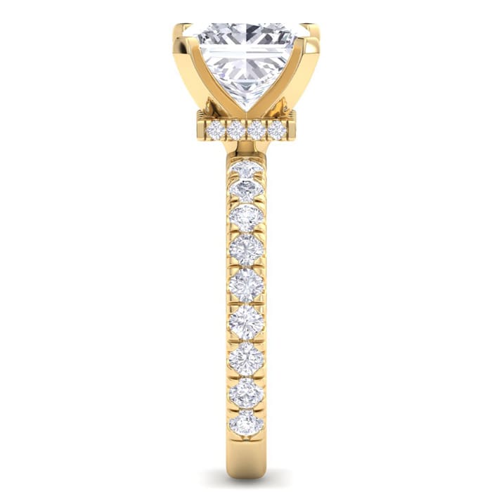 5 Carat Princess Cut Lab Grown Diamond Hidden Halo Engagement Ring In 14K Yellow Gold