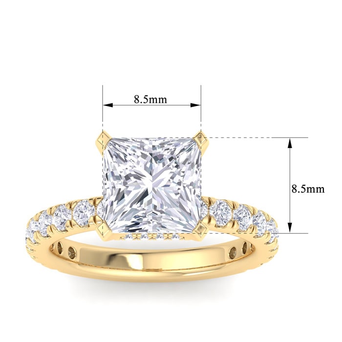 5 Carat Princess Cut Lab Grown Diamond Hidden Halo Engagement Ring In 14K Yellow Gold