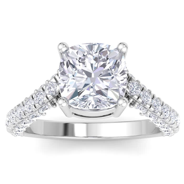 5 Carat Cushion Cut Lab Grown Diamond Curved Engagement Ring In 14K White Gold