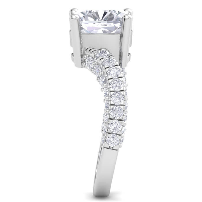 5 Carat Cushion Cut Lab Grown Diamond Curved Engagement Ring In 14K White Gold