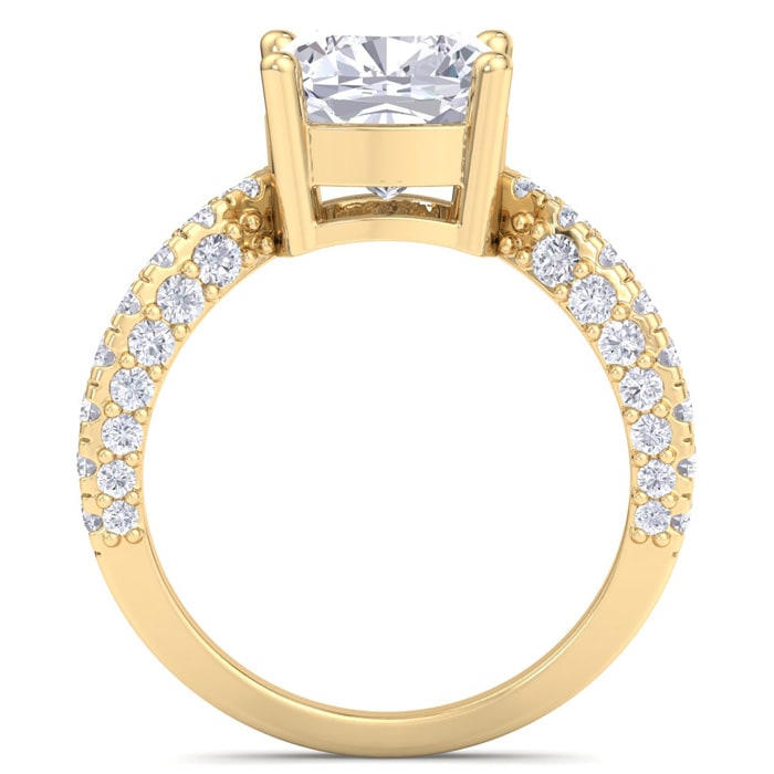 5 Carat Cushion Cut Lab Grown Diamond Curved Engagement Ring In 14K Yellow Gold