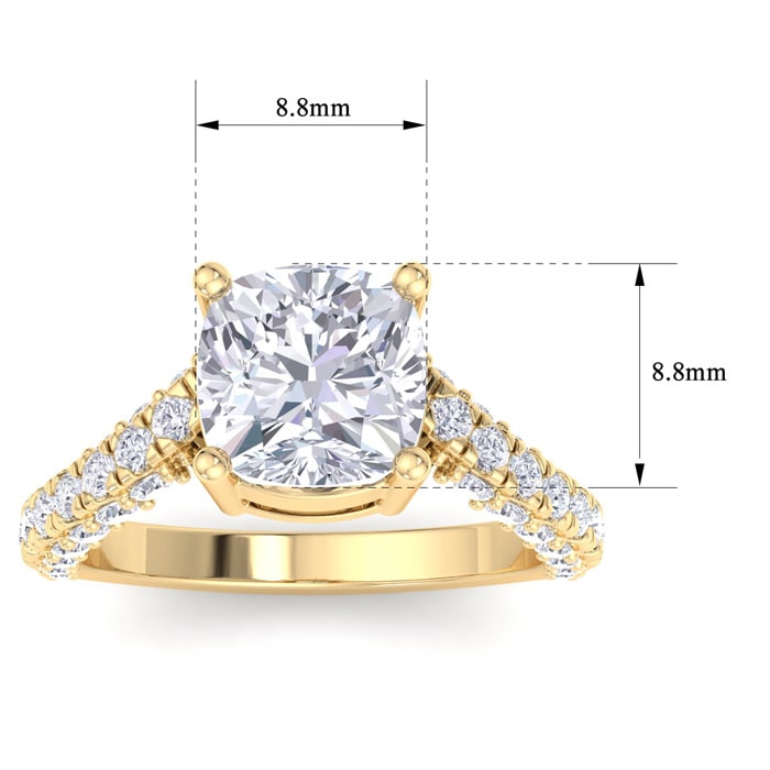 5 Carat Cushion Cut Lab Grown Diamond Curved Engagement Ring In 14K Yellow Gold
