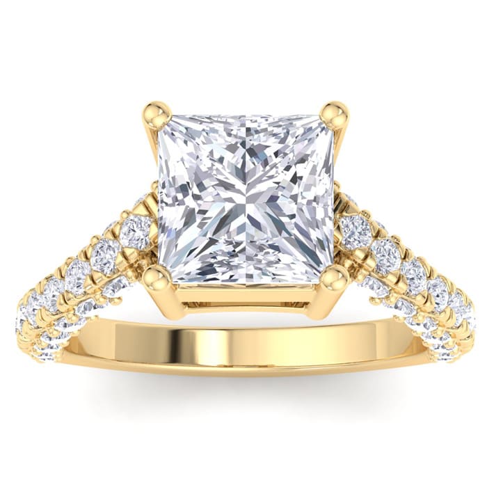 5 Carat Princess Cut Lab Grown Diamond Curved Engagement Ring In 14K Yellow Gold