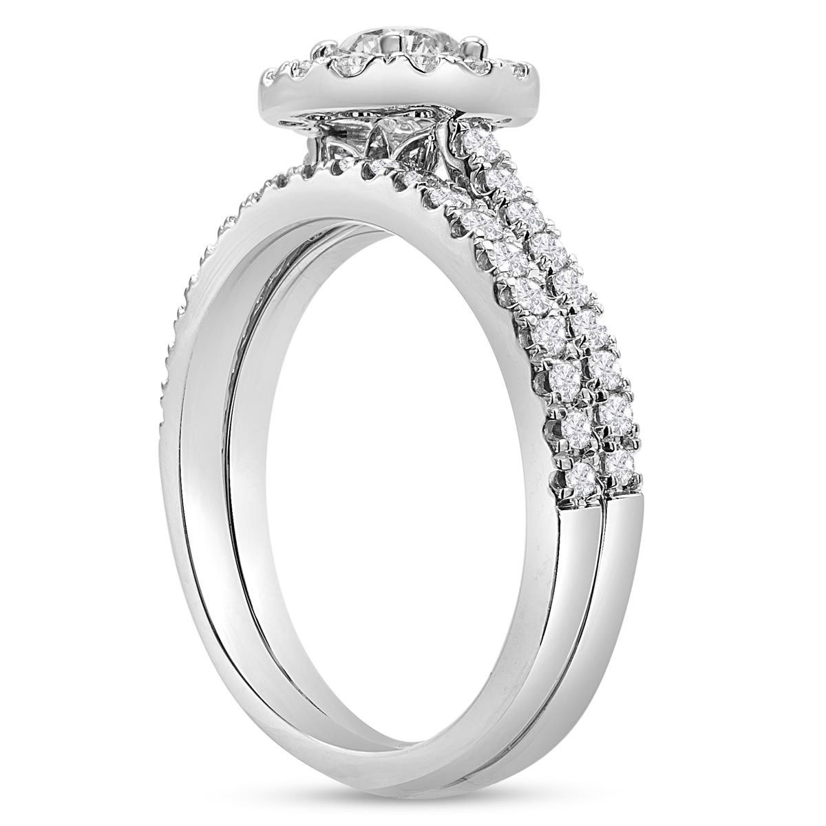 1.40 Carat Lab Grown Diamond Halo Bridal Set In 14K White Gold