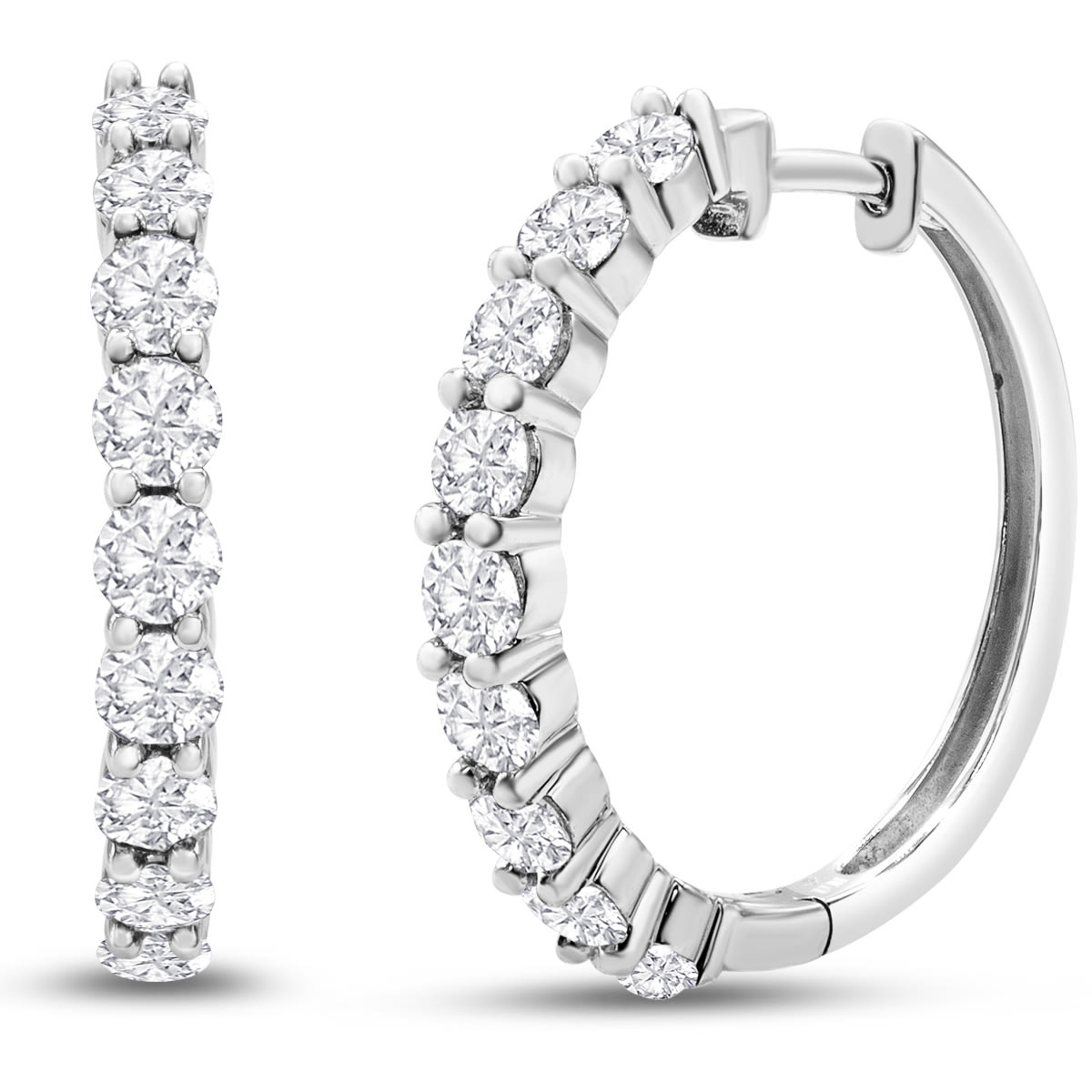 1 Carat Lab Grown Diamond Hoop Earrings In 14K White Gold. Incredible Closeout Deal