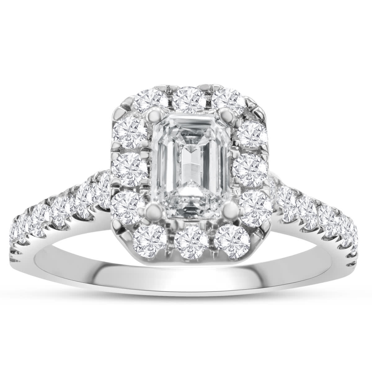 1.40 Carat Emerald Cut Lab Grown Diamond Halo Bridal Set In 14K White Gold