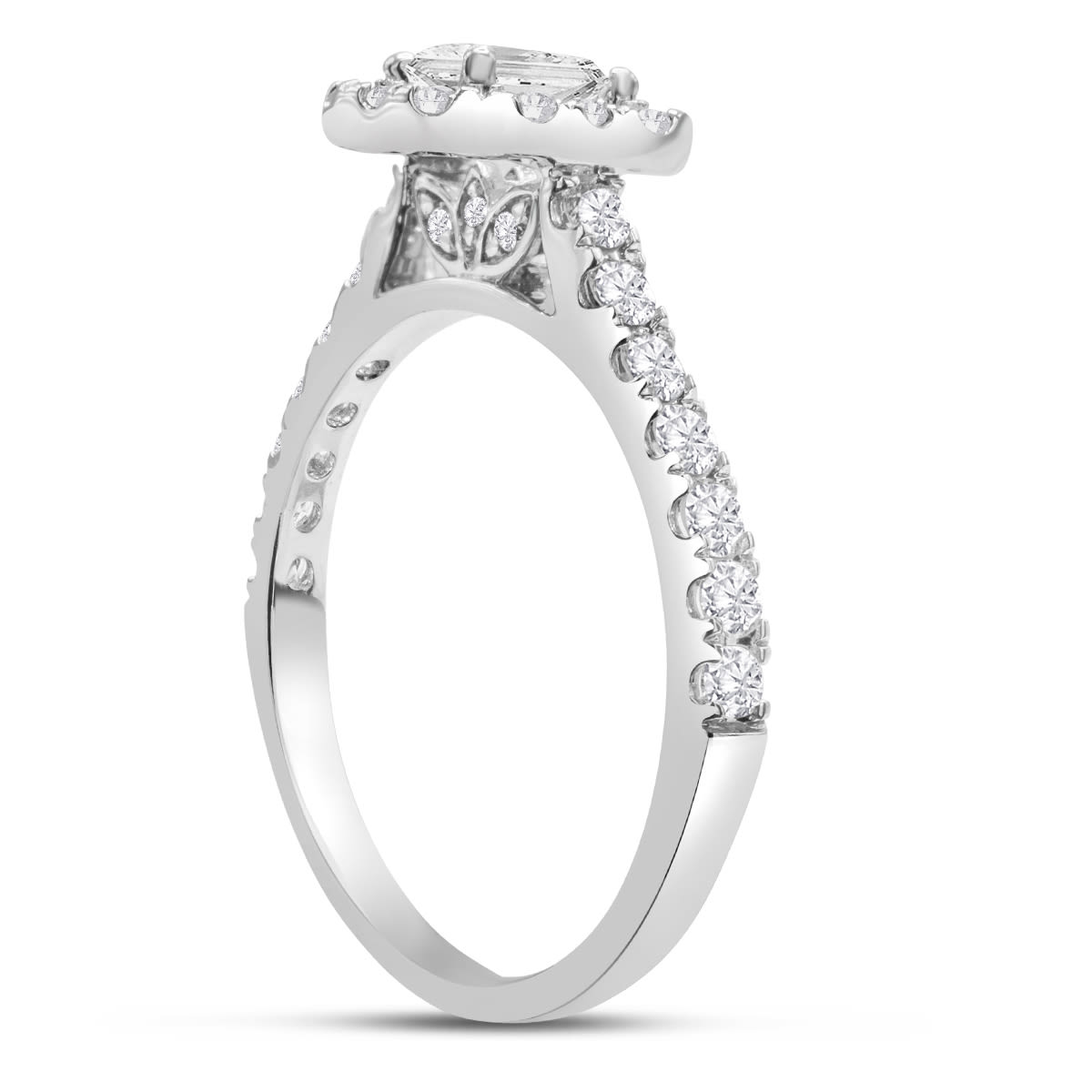1.40 Carat Emerald Cut Lab Grown Diamond Halo Bridal Set In 14K White Gold