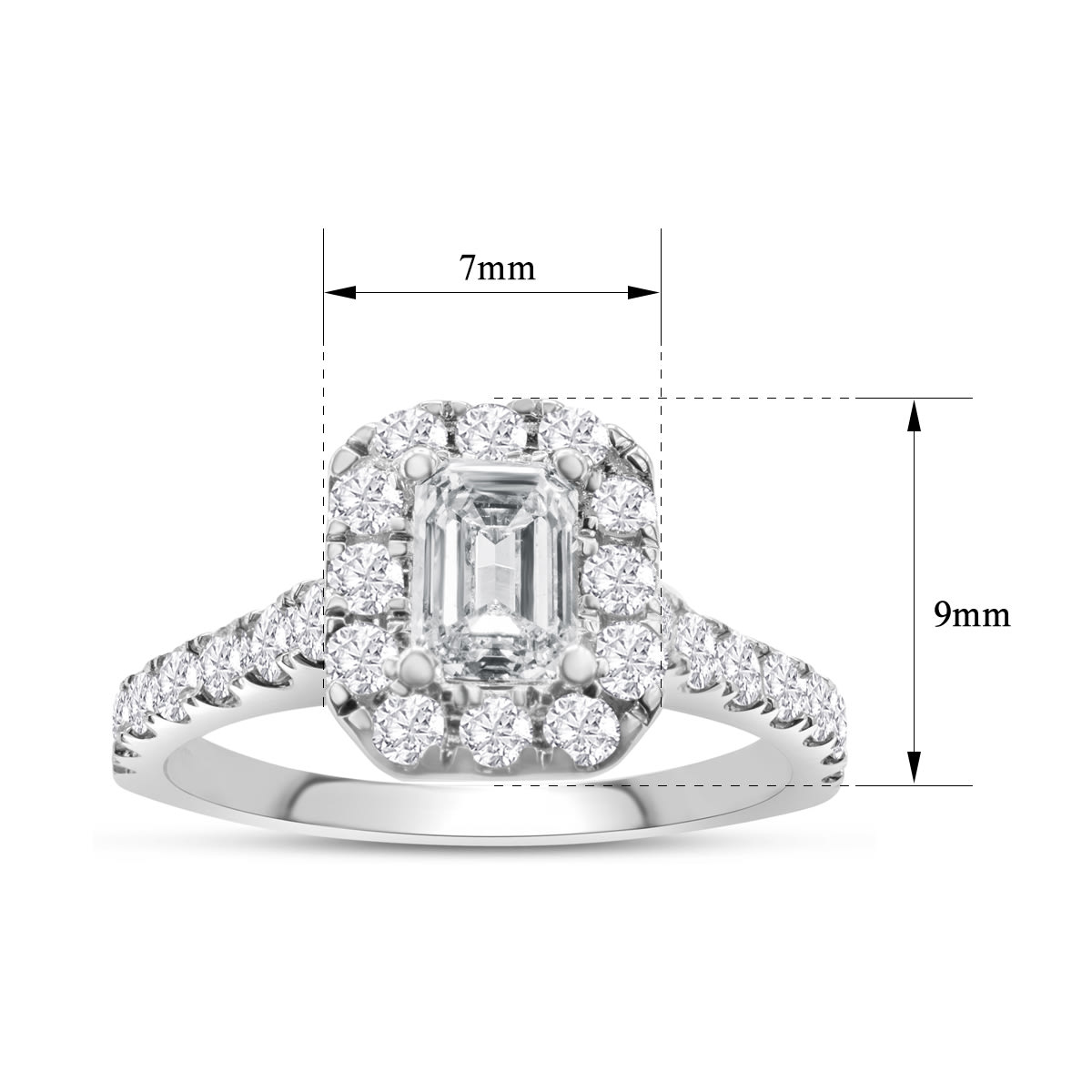 1.40 Carat Emerald Cut Lab Grown Diamond Halo Bridal Set In 14K White Gold