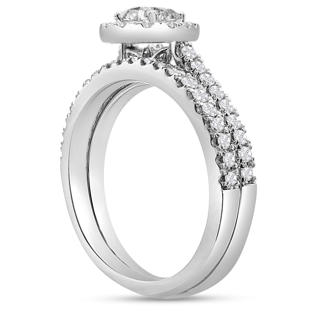 1.40 Carat Pear Shape Lab Grown Diamond Halo Bridal Set In 14K White Gold