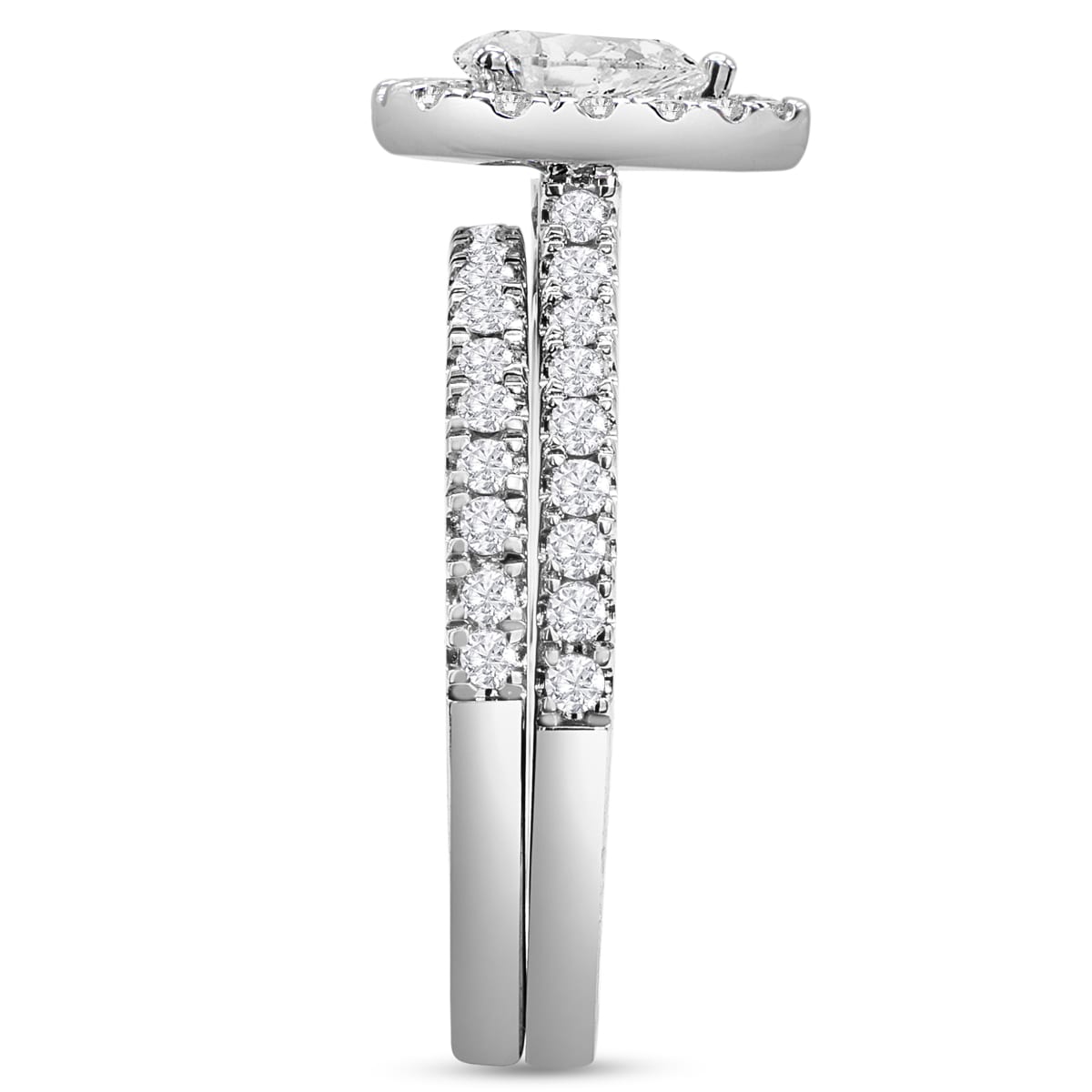 1.40 Carat Pear Shape Lab Grown Diamond Halo Bridal Set In 14K White Gold