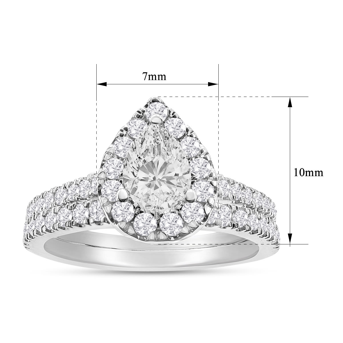 1.40 Carat Pear Shape Lab Grown Diamond Halo Bridal Set In 14K White Gold
