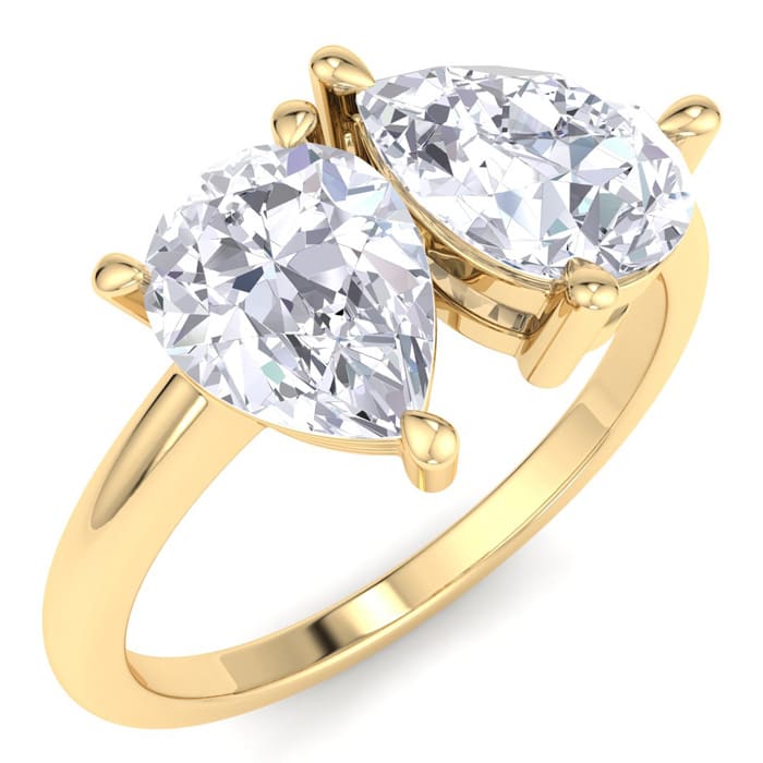 2 Carat Lab Grown Diamond Two Stone Engagement Ring, Pear-Pear, In 14K Yellow Gold