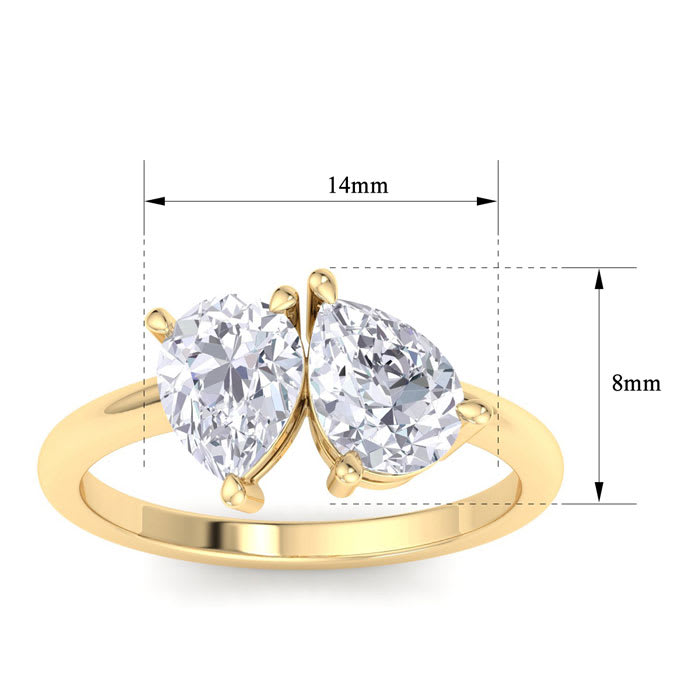 2 Carat Lab Grown Diamond Two Stone Engagement Ring, Pear-Pear, In 14K Yellow Gold