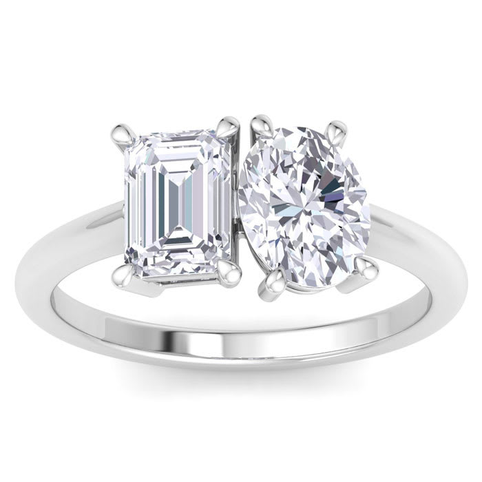 2 Carat Lab Grown Diamond Two Stone Engagement Ring, Emerald-Oval, In 14K White Gold