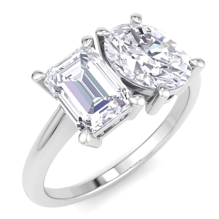 2 Carat Lab Grown Diamond Two Stone Engagement Ring, Emerald-Oval, In 14K White Gold